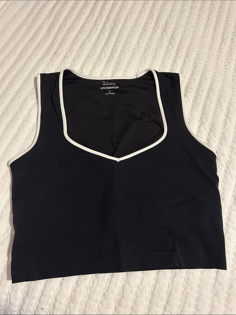 YPB studioFLEX Black Tank Top with White Trim